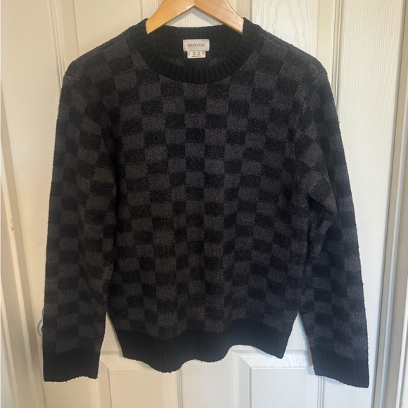 Brixton Checkered Knit Sweater Black Gray Men’s Crewneck Pullover - Picture 3 of 5